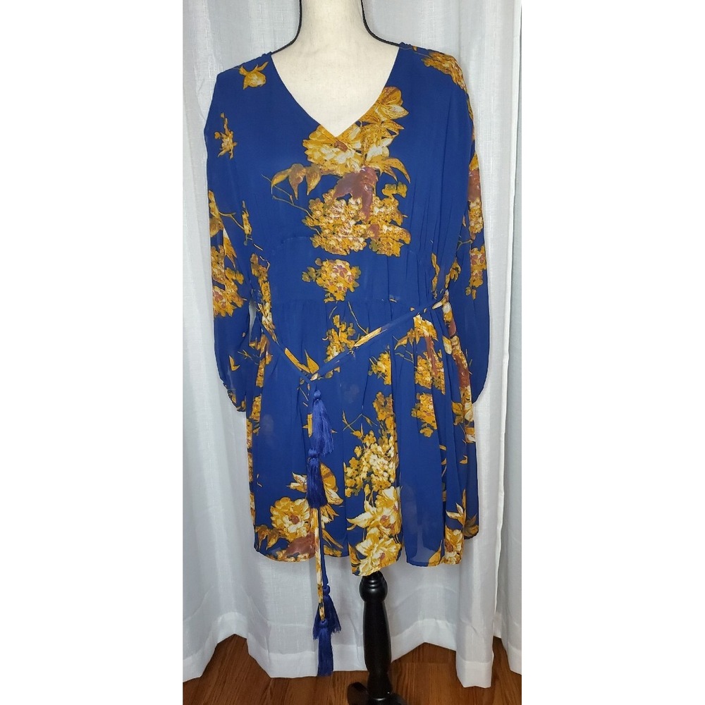 Entro Anthropologie Floral Dress Size Small Blue Boho Prairie Beach Romantic A19